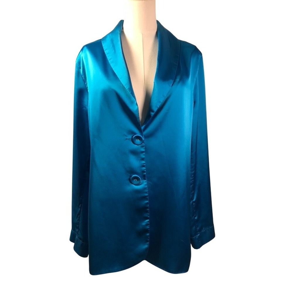 Show Me Your Mumu Felix Blazer Blue Satin Shawl Collar Jacket MF2-2087 AB62 L